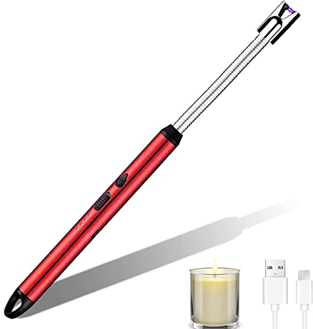 Accendino Elettrico,Accendigas USB Ricaricabile，Accendigas Elettrico Cucina Accendino Lungo per Candele leggere Stufe a gas Barbecue da campeggio,Collo Lungo Girevole a 360°(Rosso)