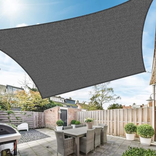 Duerer Toldo Vela de Sombra Rectangular 3.6x4.8m, 95% de Protección UV, 185g/m² Densidad para Patio Jardín Pérgola Exterior Terraza, Color Antracita