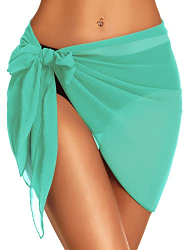 Baddräkt coverups för kvinnor sarong strand bikini wrap sheer shorts kjol chiffong halsduk för badkläder, Mintgrön, S