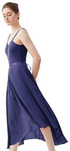 Phoeswan Dance Skirts for Women, Long Chiffon Ballet Skirt, Navy Blue Women's Dance Wrap Skirt with Tie