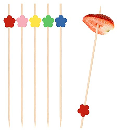EXNIMA, 50, 100 und 300 Stück Cocktailspieße, 12cm, Dekorative Cocktailspieße, Obst- oder Vorspeisenstäbchen, Bio-Cocktailspieße, Bambus, Party, Canapés, Catering, Handwerk, Blume.