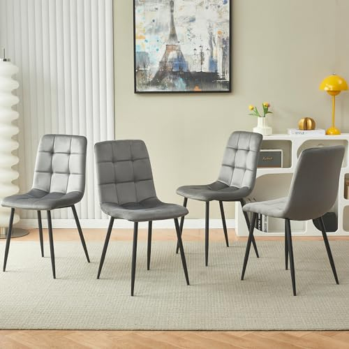 Homcasa Esszimmerstühle Küchenstuhl Polsterstuhl Wohnzimmerstuhl Sessel mit Rückenlehne, Sitzfläche aus Samt, Metallbeine (Hellgrau, 4er Set)