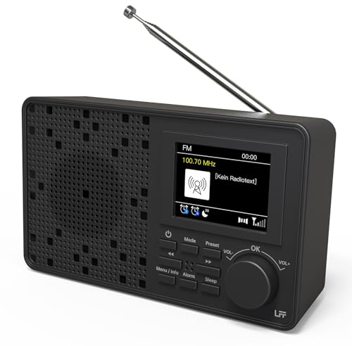 LFF DAB Plus Radio con Bluetooth, radio digitale con display a colori da 2,4, piccola radio da cucina alimentata a batteria, ricezione FM, spina di alimentazione, nero