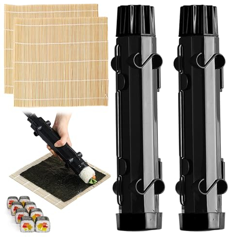 Sushi Maker, 4 Stück Sushi Bazooka Set, Sushi Maker Roller, Sushi Roller Multifunktionale für Anfänger, Sushimaker und Bambusmatte für Party, Zuhause, Picknick, Sushi-Geschenk für Küchenwerkzeug