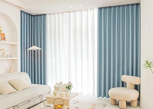 Daesar Verdunklungsvorhänge 2er Set, Vorhang Blickdicht mit Ösen Modern Einfach mit Textur 102x138CM Gardinen Vorhänge Blau Wohnzimmer Schlafzimmer