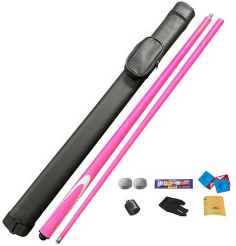 HYQNG Premium-Pool-Queue, 58-Zoll-Snooker-Queue mit Harttasche und Kreide, 1/2-gelenkiger Kohlefaser-Billard-Queue-Pool-Queue-Stick für Billard-Fans pink 9.5mm