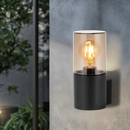 Miratic Applique da Parete Esterno Ideale per Facciate Balconi Giardini IP54 Lampada da Esterno a Parete E27 Lampadina non Inclusa Lampada da Muro Colore Grigio (senza sensore di movimento)