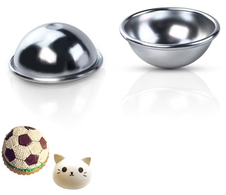 Lot de 2 moules à gâteau, demi-sphère en aluminium de 10 cm pour gâteau d'anniversaire, moule à gâteau de fête en mousseline de soie pour gâteau bikini, dessert, pudding, pâtisserie