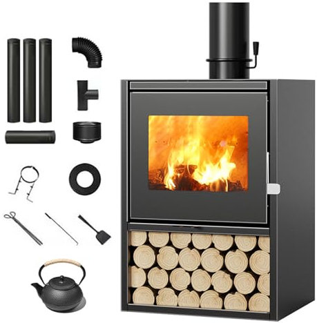 Estufa De Leña Multicombustible,chimenea De Hierro Fundido,estufa De Cocina De Leña Potencia De Calefacción 10kw/15kw Quemador De Estufa Para Calentamiento De Sala De Estar(Size:60 x 49 x 85cm)