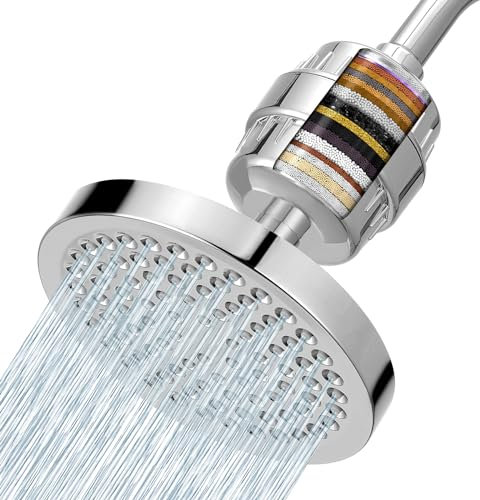 Set di Soffioni Doccia Filtrati Voolan, Filtro per Doccia a Pioggia a 23 Stadi, Rimuove Cloro e Metalli Pesanti, Soffione Doccia a Pioggia ad Alta Pressione di Lusso da 15cm (Cromo)