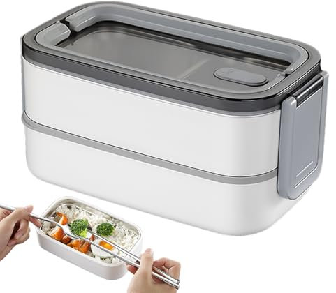 Contenedor de almuerzo aislado, contenedores de almacenamiento de alimentos aislados - Contenedor de almacenamiento de alimentos térmicos de 2 niveles con mango - Envalía resistente a las fugas para e