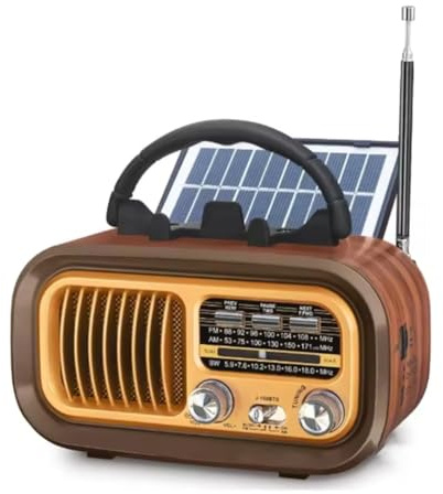 Fangxuee Radio Portable Rétro - AM/FM/SW, Bluetooth, Batterie Solaire/D/USB-C, Lecture TF/USB, Son Vintage