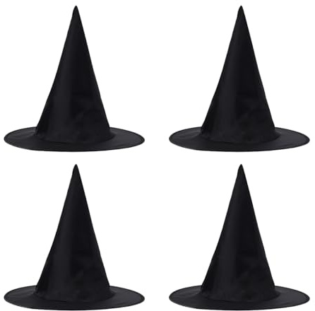 QSZHSL 4 Stück Halloween Hexenhüte, Schwarz Hexenhut Deko Halloween Zauberer Hut Für Erwachsene Damen Kinder, Hexen Zubehör, Karnevalshut, Halloween Party Hüte Kostüm Zubehör Kostüm (4 Stück)
