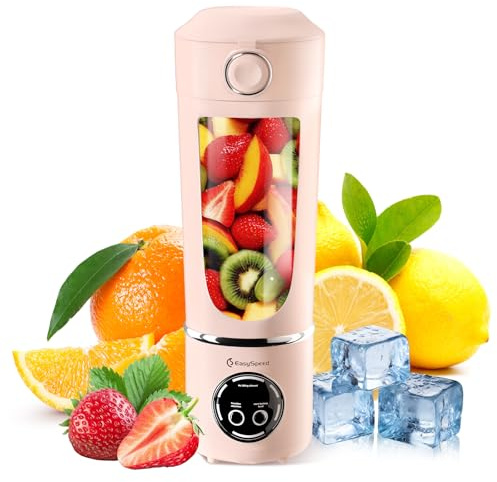 EasySpeed Tragbarer Mixer, 700 ml, persönlicher Mini-Mixer, 1500 mAh, elektrisch, Typ C über USB, 12 Edelstahlklingen, 4 Geschwindigkeitseinstellungen, für Reisen und Bürogebrauch, Rosa