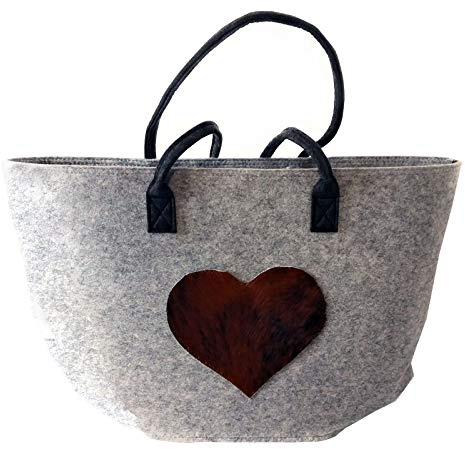 Steinnacher Filztasche Renate L Kuhfellherz hellgrau 60x38x27 cm