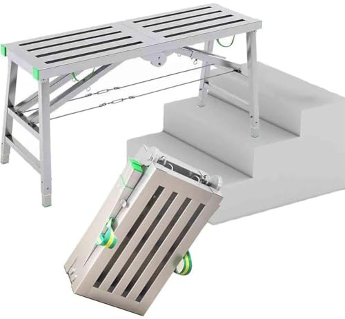 Portable Foldable Scaffolding Scaffold Tower Ladder Stool Bench, Adjustable working platform rated to 400kg, Adjustable Height,40cm,140cm