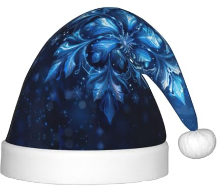 MGGAklp Blaue Weihnachtsmütze mit Schneeflocken-Druck, für Kinder, Unisex, Weihnachten, Neujahr, Urlaub, Partyzubehör