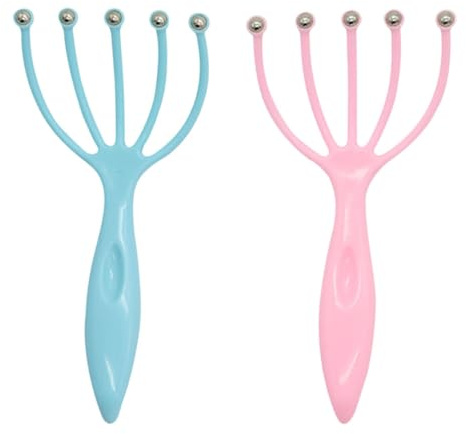 CALLARON Masajeador de Cabeza de Mano 5 Garras, 2 Piezas (azul Claro Rosa), Masajeador y Rascador de Cuero Cabelludo Portátil para Estimulación Capilar, Relajación Muscular Profunda