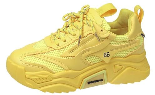 Scarpe da Ginnastica Donna, Sport E Outdoor Alte Lavoro Sportiva Shoes Sportive Corsa Platform Sneaker Senza Lacci Camminare Leggero Bianche Giallo 38 1