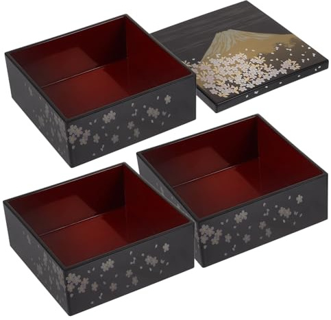 MAGICLULU Caja Bento Japonesa Tradicional Pequeña 3 Capas 12.5x12.5x16 Cm Plástico Reutilizable Tapa para Contenedor de Almuerzo y Fiambrera Bento Japonesa