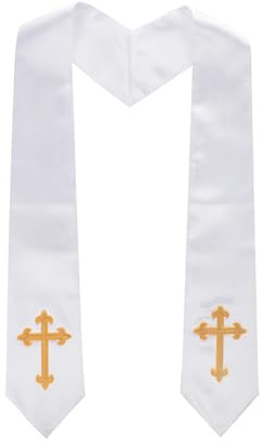 RUIXIA Étole Traditionnelle pour chœur d'église pour Enfants Étole Brodée de Croix Écharpe de Cérémonie pour Chorale,Église,Remise des Diplômes,Mariages Religieux,135cm,
