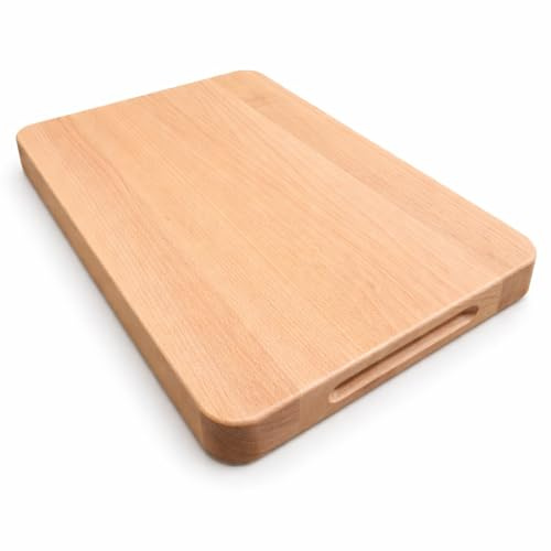 Wooden World - Bloc de découpe en bois de hêtre huilé planche à découper épaisse avec poignées latérales intégrées bords arrondis billot de cuisine pour découpe et préparation - 30 x 20 x 4 cm