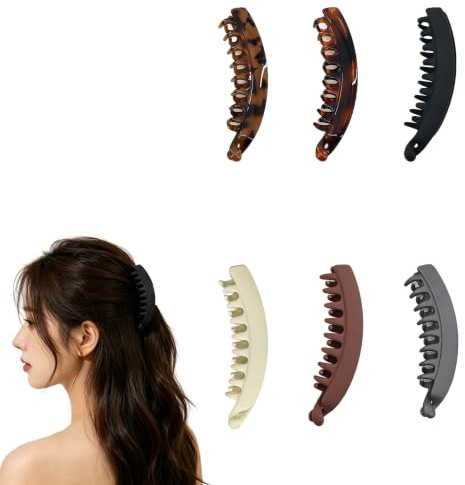 Psxixjsm 6 Stück Bananenspange Haare, Stabile modische Fisch-Bananenklammern, Farbige Haarklammern sichern fest lange, dichte Haare & schöne tägliche Alltags-Pferdeschwänze (6 Multi-Colors -A)