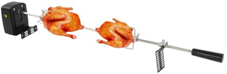 WUSRTO Set di spiedini elettrici, con motore in acciaio inox con 2 aghi per carne, spiedini per barbecue a 360°, per barbecue a carbonella, barbecue a gas e girarrosto