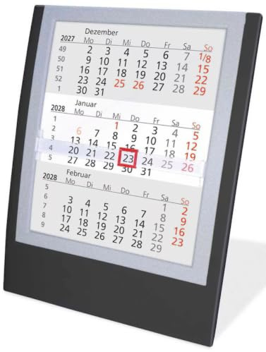3-Monats-Tischkalender, Wandkalender 2027/2028 schwarz-grau