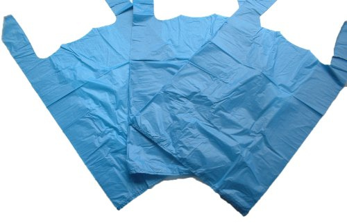 GP Globe Packaging 100 x Strong 11x17x21 Blue Plastic Vest Carrier Bags, 18mu, 1