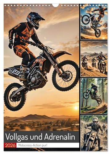 Vollgas und Adrenalin - Motocross-Action pur! (Wandkalender 2026 DIN A3 hoch), CALVENDO Monatskalender: Motocross-Action in spektakulären, KI-generierten Bildern. (CALVENDO Sport)