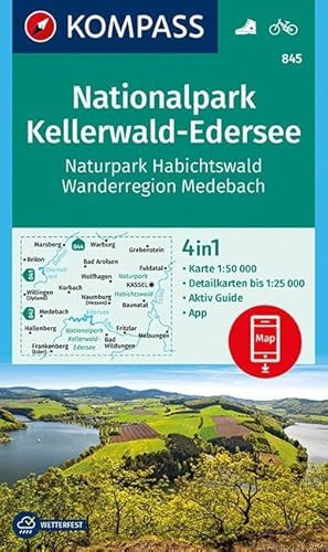 KOMPASS Wanderkarte Nationalpark Kellerwald-Edersee, Naturpark Habichtswald, Wanderregion Medebach: 4in1 Wanderkarte 1:50000 mit Aktiv Guide und ... Verwendung in der KOMPASS-App. Fahrradfahren.
