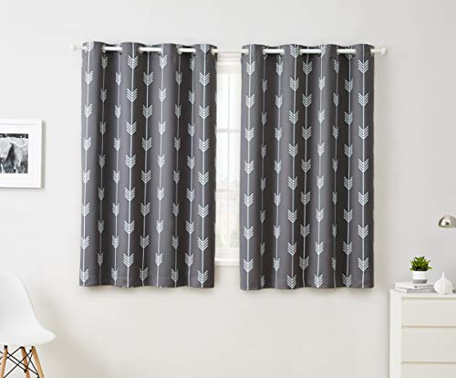 HLC.ME Arrow Printed Blackout Room Darkening Thermal Grommet Window Curtain Drape Panels for Kids Room - Set of 2 - Grey - 63 inch Long