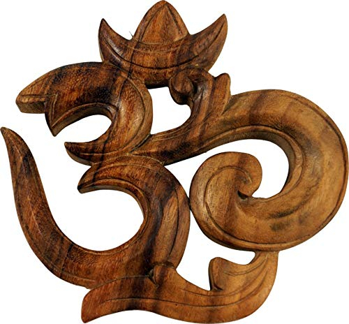 GURU SHOP Geschnitztes Wandbild Deko Wandrelief Om - 20x21x2 cm