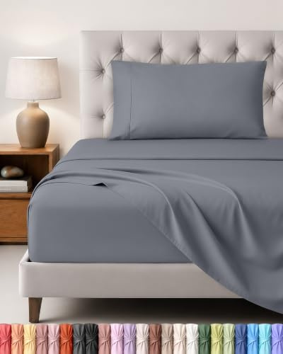 Utopia Bedding 3 Teilige Bettlaken Set, 90x190cm, Grau | 1 Spannbettlaken 90x190cm, 1 Bettlaken 167x243cm und 1 Kissenbezüg 50x75cm - Oeko-Tex Zertifiziert - Polyester Microfaser
