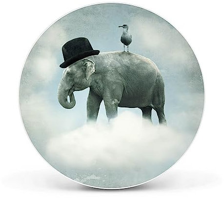banjado Magnettafel Ø 47cm Weiß - Magnetwand aus Metall - Magnetpinnwand als Memoboard - Pinnwand Magnettafel Küche, Büro, Kinderzimmer inkl. 4 Magnete & Montageset - Elefant und Möwe