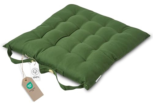 Homescapes Stuhlkissen 40x40 cm olivgrün – Sitzkissen Outdoor/Indoor mit Baumwollbezug, Sitzpolster waschbar und Oeko-TEX-Zertifiziert für Esszimmer-, Küchen- & Gartenstühle
