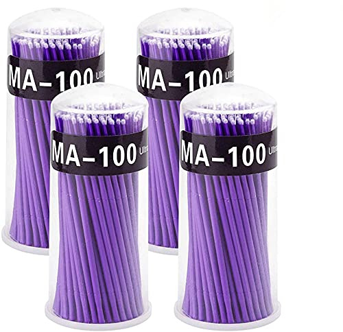 Surplex 400 Stück Wattestäbchen, Microbrush Microbürstchen Reinigungsstäbchen zur Minipinsel Wimpernverlängerung Zubehör, für Makeup(Lila)