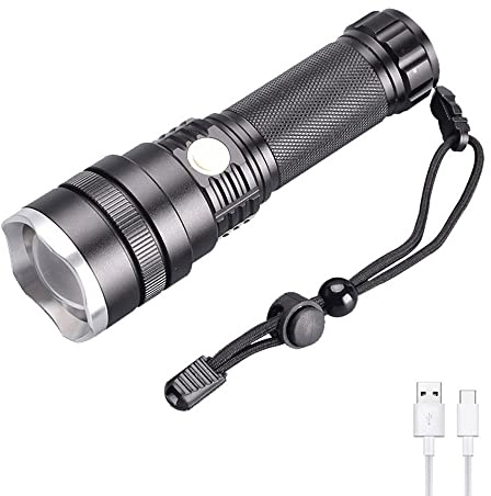 WESLITE Linterna LED Alta Potencia 5000 Lumens, XHP50 Linterna LED Recargable Super Brillante USB Linternas Táctica 3 Modos con Zoom para Acampar Pesca(Batería Incluida)
