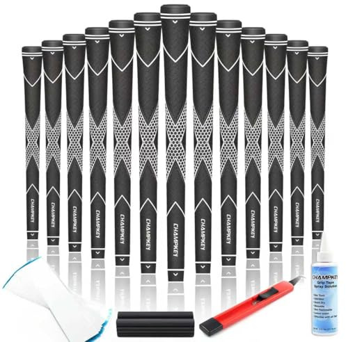 CHAMPKEY Premium Rubber Golf Grips 13 Pack | High Traction and Feedback Rubber Golf Club Grips | Choose Between 13 Grips with 15 Tapse and 13 Grips with All Kits
