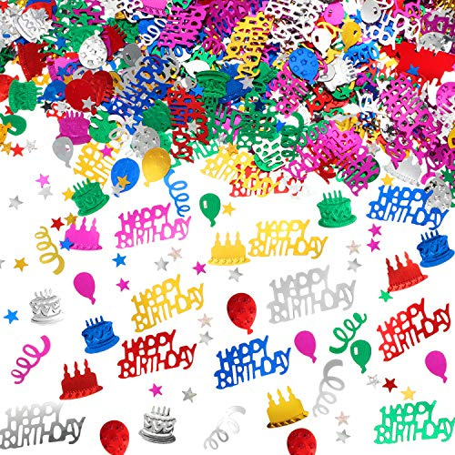WILLBOND 3000 Pieces Happy Birthday Confetti Birthday Party Cake Confetti Metallic Foil Balloon Glitter Table Scatter Decorations for Carnival Baby Shower DIY Arts and Crafting