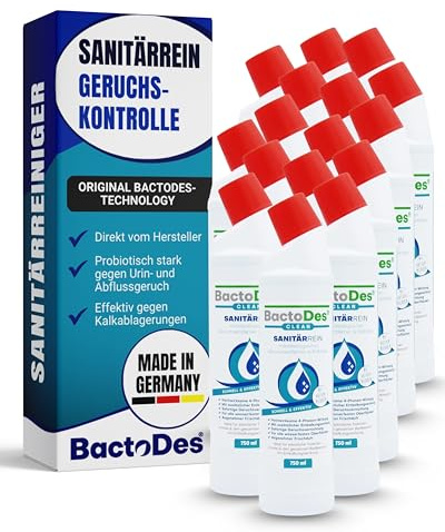 BactoDes SanitärRein Reiniger 16 x 750ml I 2in1 Reinigung & Geruchsentfernung mit Mikroorganismen I Porentiefe Kalk- & Urinrückstandsbeseitigung mit gelartiger Konsistenz I Pur oder verdünnt anwendbar