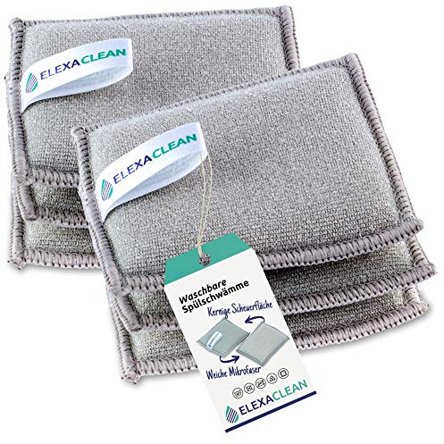 ELEXACLEAN Spülschwamm 6er Set, Topfreiniger waschbar & wiederverwendbar, Mikrofaser Küchenschwamm für Geschirr & Haushalt, (10x8 cm, Hellgrau)