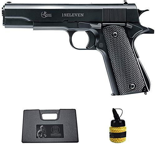 Pistola 19Eleven (6MM) | Arma corta da softair (pallini di plastica) tipo Colt 1911 + valigetta in PVC + caricatore (potenza: 0,5 joule)
