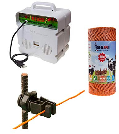 Valla Eléctrica Kit para Uso Profesional con 1 x Electrificador 220V + Cable 500 MT 2,2 Mm² + 100 Aisladores para Postes de Hierro - Valla Electrificada para Ovejas Gallinas Vacas Cerdos Zorros