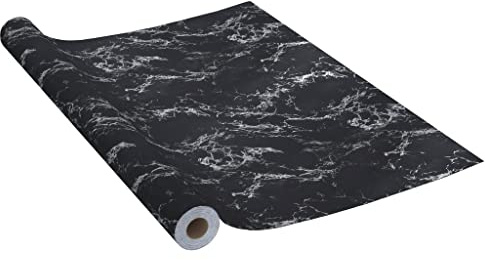 vidaXL Möbelfolie Selbstklebend Opak Klebefolie Küchenfolie Schrankfolie Dekofolie Möbel Küche Tür Fenster Folie Schwarz Steinoptik 500x90cm PVC