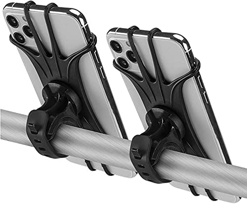 Kinizuxi Supporto Telefono Bicicletta 2Packs,Universale Supporto Telefono Motociclo,360°Rotabile Silicone Manubrio Supporto Cellulare per iPhone 14/13/12/11,Samsung Smartphone 4.5-7.0 (Nero)