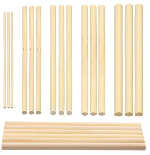 Glarks Kit di 160 aste di tasselli in legno di 5 dimensioni, 1/8, 3/16, 1/4, 5/16, 3/8 x 6, bastoncini in legno duro non finiti, per artigianato e fai da te
