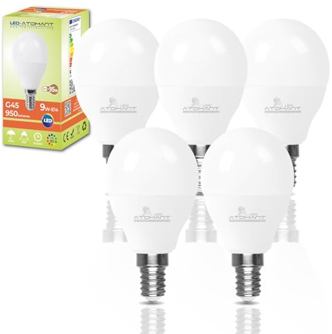 LED ATOMANT 5x LED Lampe E14 G45 9W Warmweiß 950lm | Kleiner Sockel, 3000K