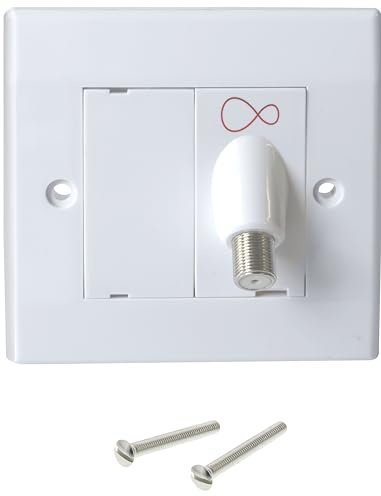 1STec Latest Model Isolated Genuine Virgin Media White Internal use 86mm Wall Box Outlet Socket with Euro Module Angled F-Connector Isolator for TiVo Digital TV or Superhub Broadband Modem Indoor Feed